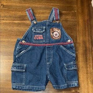 Vintage Carter's Navy Denim Chicago Cubs Short Overalls Red Trim  4t Baseball